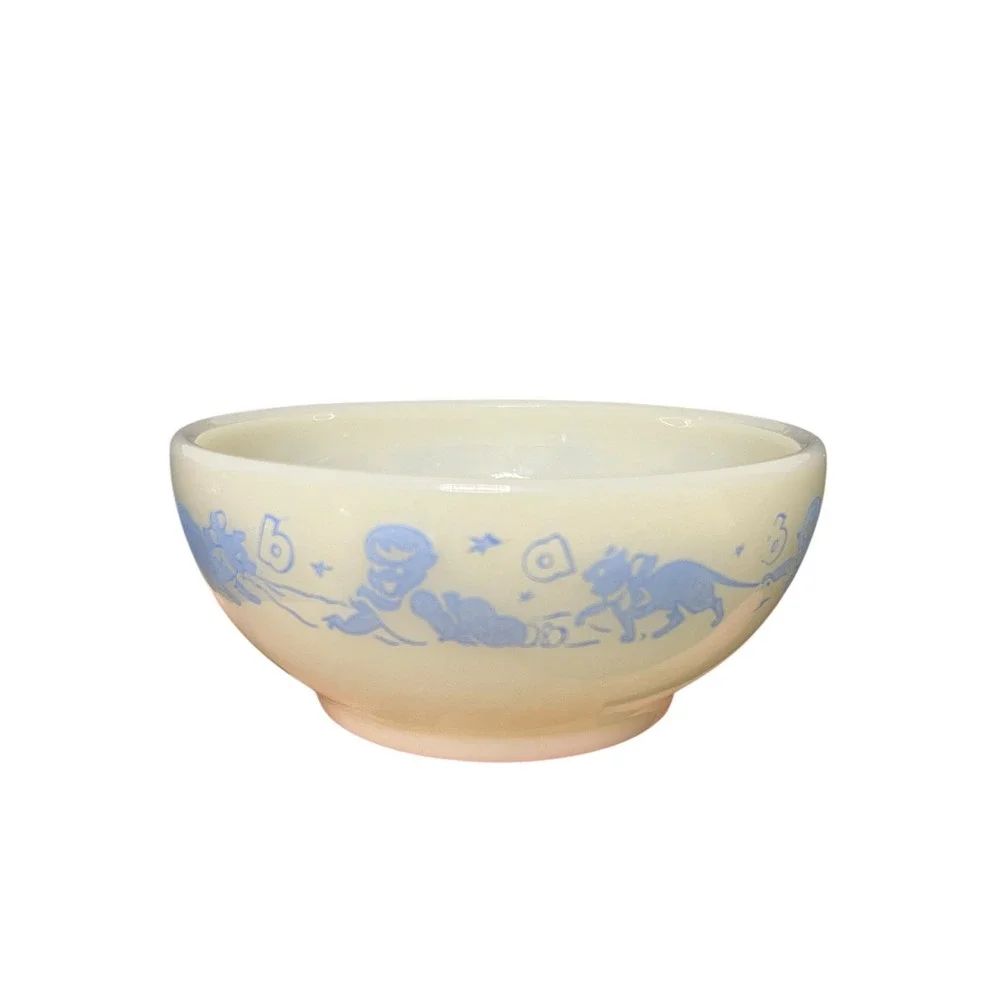 ANCHOR HOCKING FIRE KING RARE BABY BOWL BLUE W/CRAWLING BABY CHILDS‎ 5